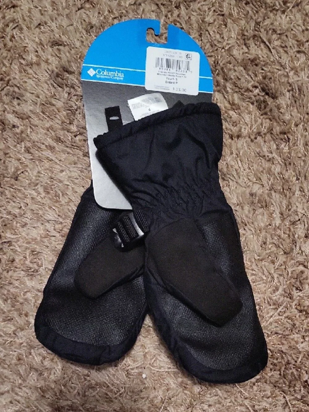 Columbia YOUTH S Black Winter Mittens with Adjustable Strap